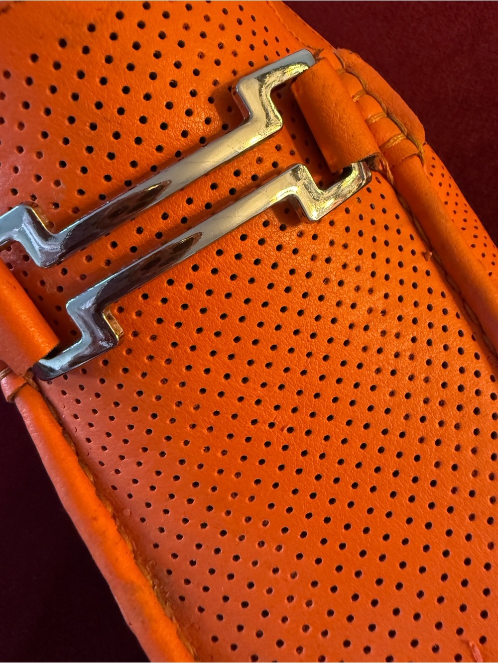 Amalfi Men's Orange Perforated Leather Bit Loafers size 10 - Picture 4 of 7